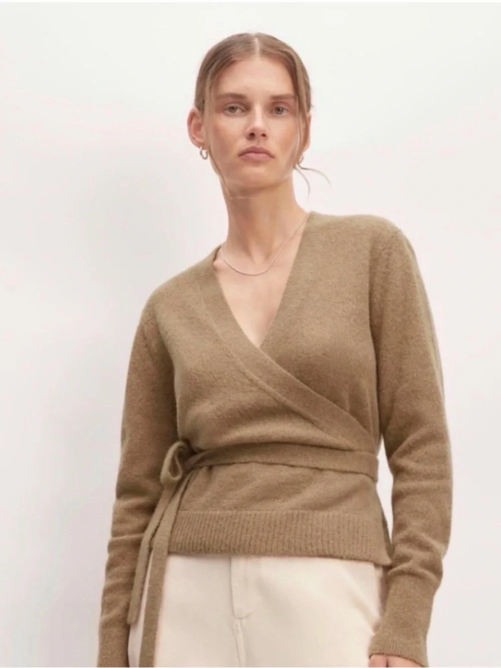 Everlane Wrap Cardigan Sweater in Camel Alpaca
